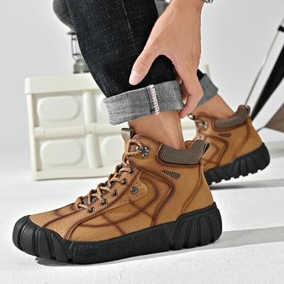 Men's High-Top Genuine Leather Outdoor Hiking Shoes Casual Shoes