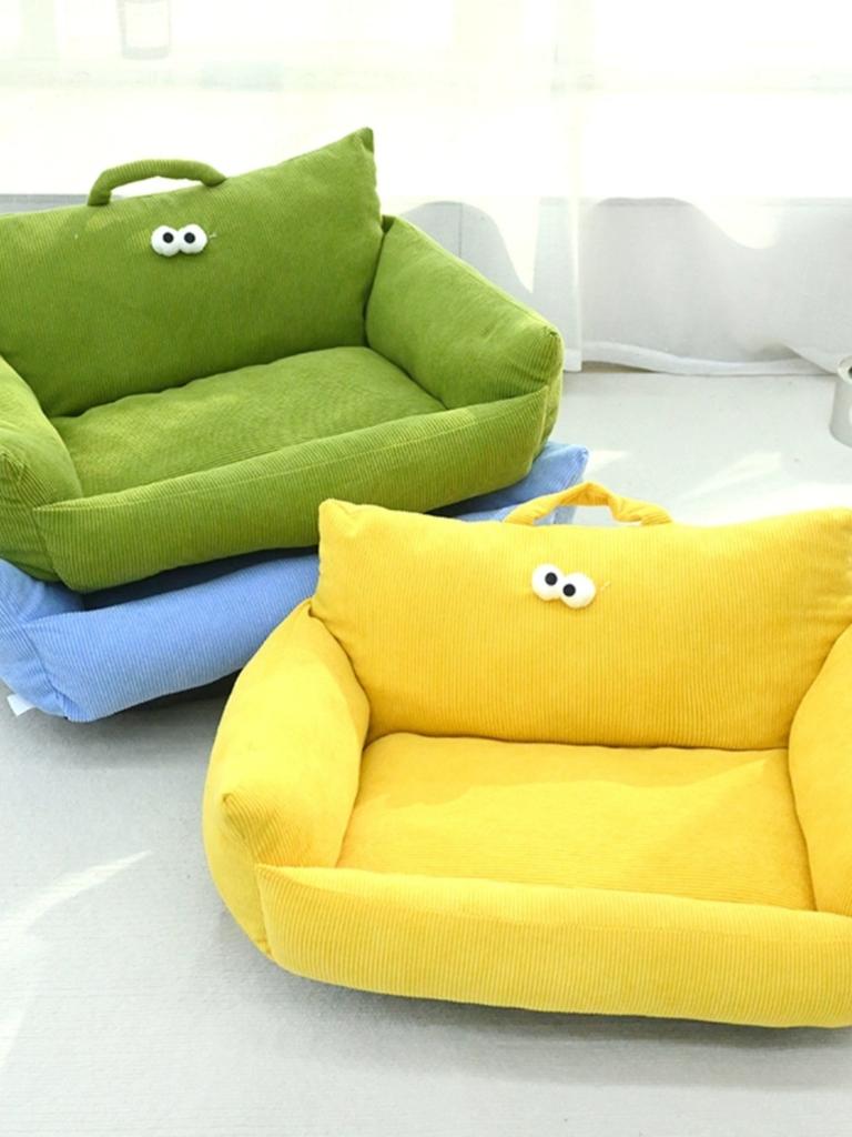 Cartoon Style Pet Bed Couch for Dogs And Cats Autumn Winter New Model Big Eyes Series Daily Use Pillow Artificial Short Fur