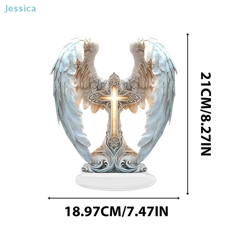 Nativity Scene Angel Wing Decor Holy Family Christmas Figurine with Warm Light, Religious Home & Holiday Decoration