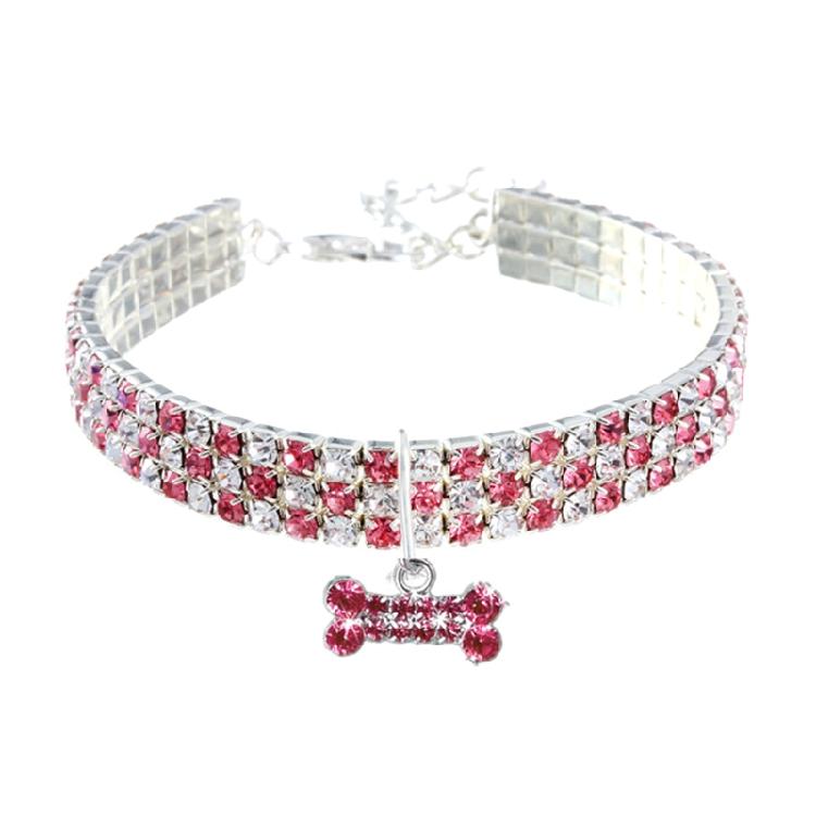 

Chic Jewelry Dog Shining Collar with for Rhinestone Adjustable Kitty Safety Coll S рожевий