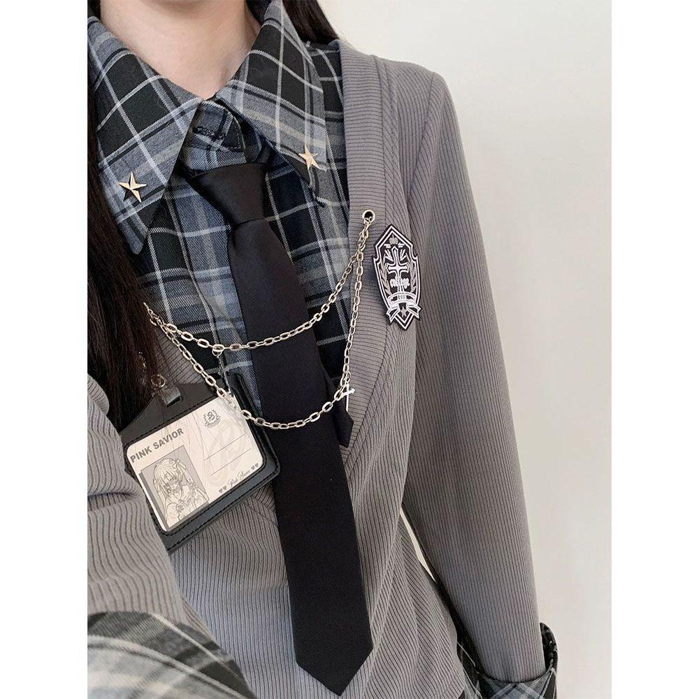 Japanese Academy Plaid Patchwork Waist-Cinched Shirt + Pleated Skirt Set