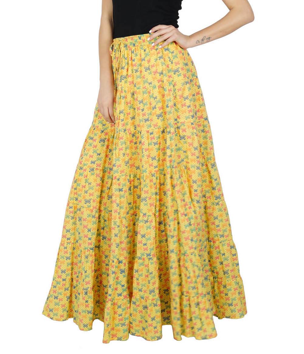 

Жіноча довга бавовняна спідниця Bimba на еластичному поясі з принтом у стилі Boho 6 жовтий