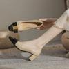 Fashion Luxury Leather Casual Metal Decoration Shoes For Women Woman Footwear Chunky Heels Square Toe Block Heel With Medium Young L A E
