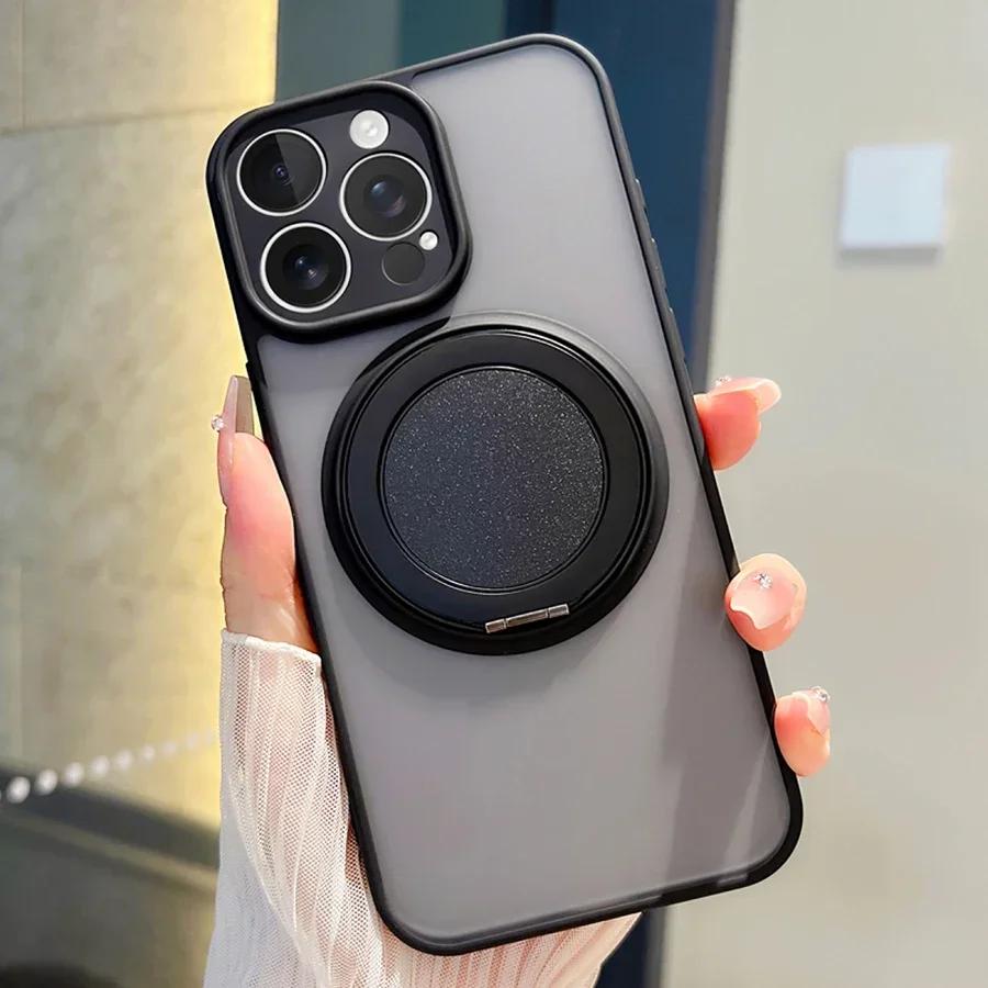 For Magsafe Metal Ring Holder Magnetic Case for iPhone 16 17 15 14 Plus 13 11 12 Pro Max Hardware Kickstand Silicone Cover Funda