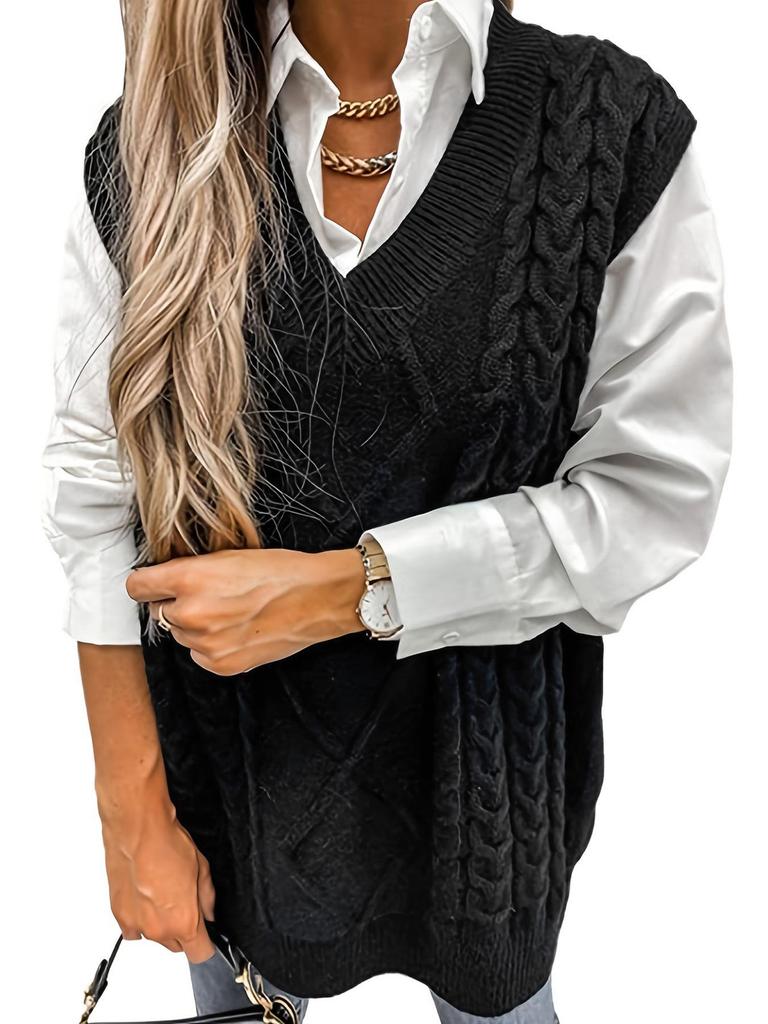 European and American Women's V-Neck Sleeveless Twisted Sweater Vest