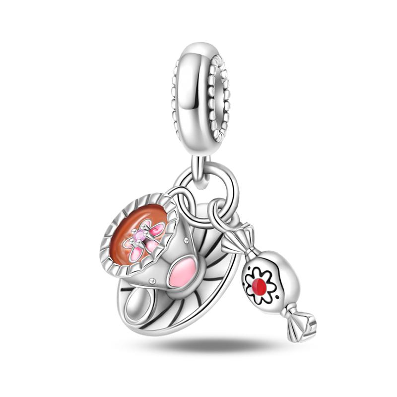 925 Silver Coffee Cake Bread Ice Cream Tea Beer Charms Pendant for 3mm Bracelets DIY Jewelry