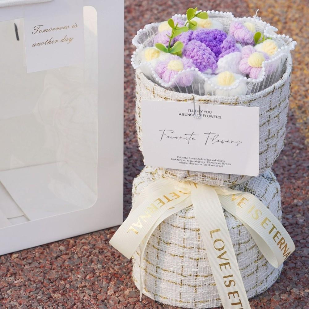 With Light Puff Flower Bouquet Gift Knitted Flower Bouquet Sunflower Bouquet  Valentine's Day