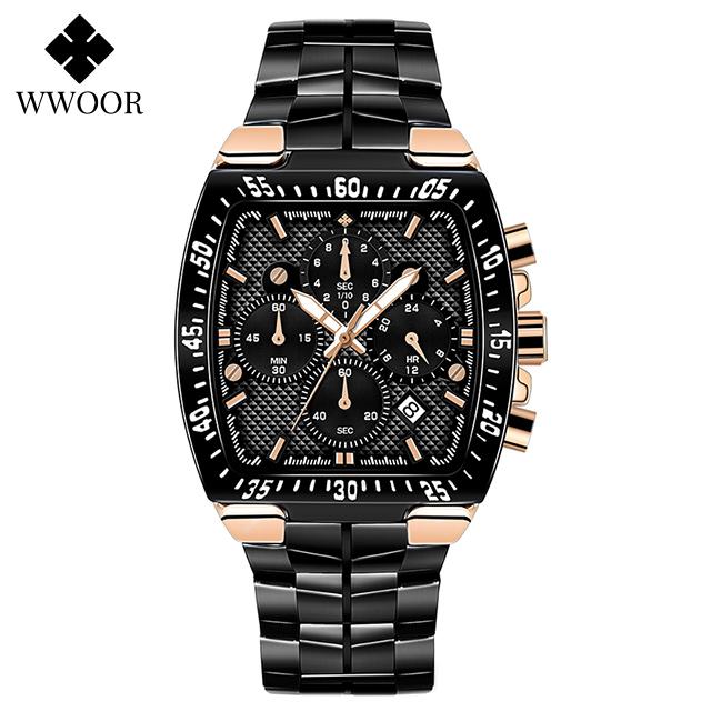 WWOOR Military Watch Men Chronograph Sports Watch For Men Luxury Square Stainless steel Quartz Waterproof Wristwatch Male Clock
