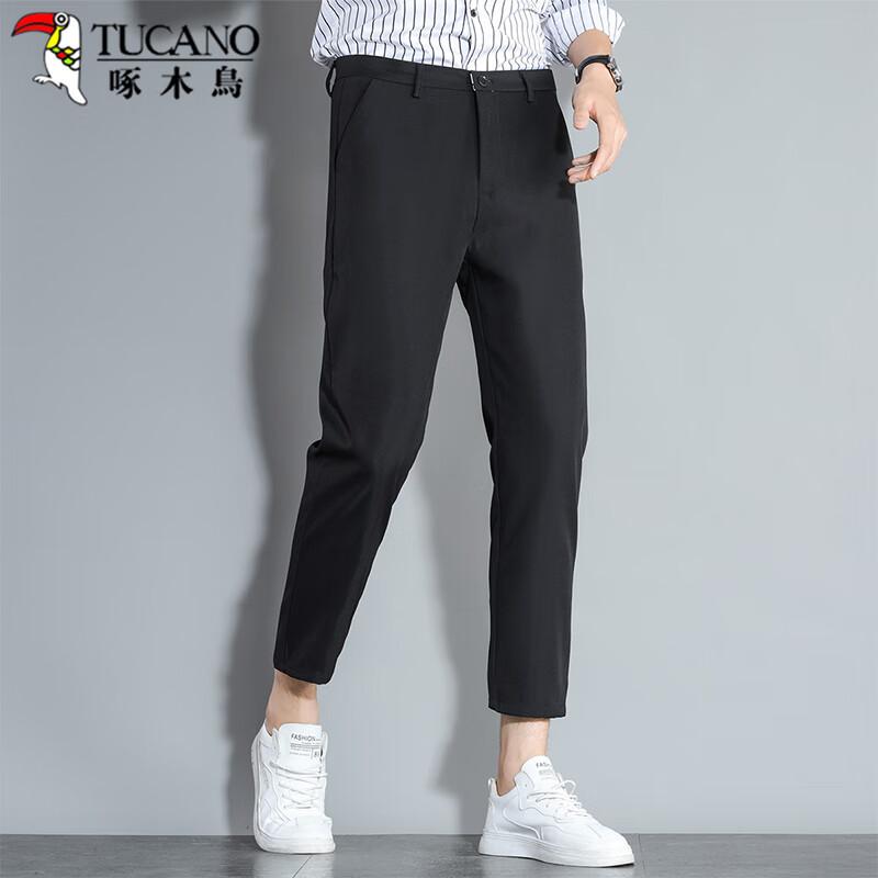TUCANO Casual Pants for Men, Business Formal Wear, Dad Style, Wrinkle-Free Dress Pants, Spring And Summer Lightweight Trousers, Black, Size 29