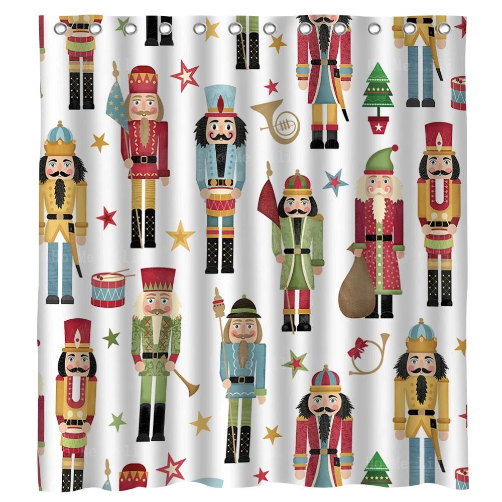 

Cute Cartoon Nutcracker Soldier Christmas Gnome Loving Heart Snowflake Shower Curtain By Ho Me Lili For Bathroom Decor 90x180 cm