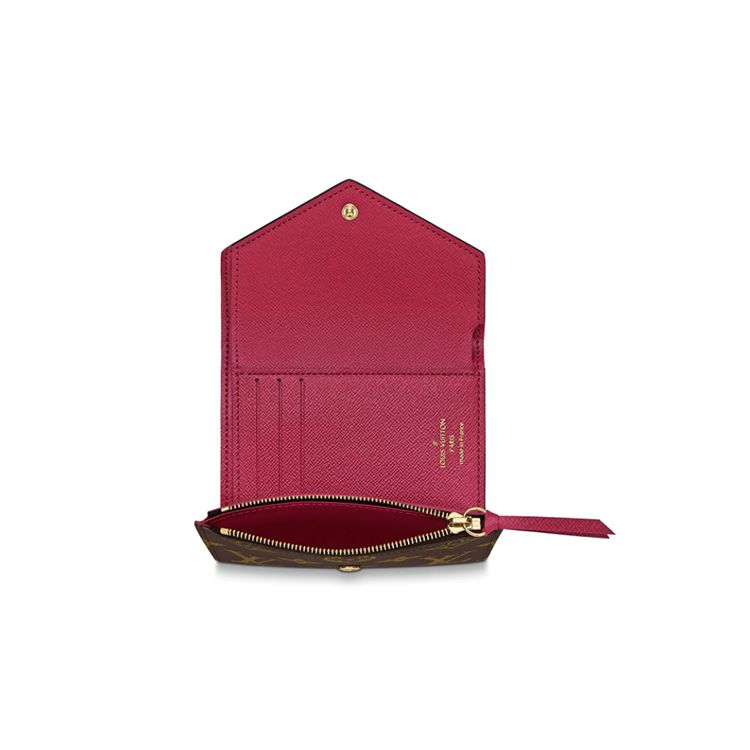 Louis Vuitton Victorine Logo Print Zapínanie na patent Victoria Potiahnuté plátno a kožená peňaženka Dámska peňaženka Fuchsiová M41938