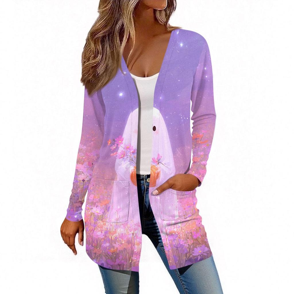 Women's Long Sleeve Cardigan Casual Jacket With Pockets Top