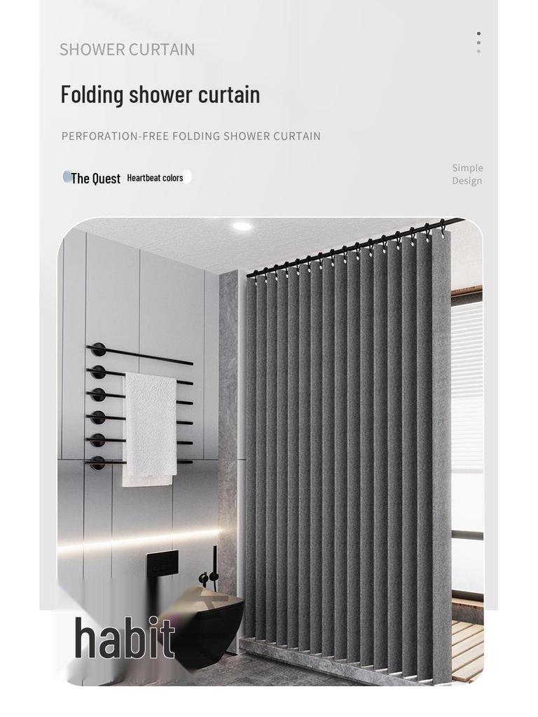 Vattentätt Vikbart Duschdraperi för Toaletter och Badrum, Stansfri Imitation Linne Avdelare.