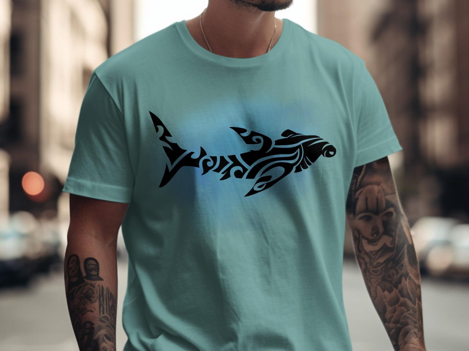 Tribal Shark T-Shirt, Polynesian Maori Art, Ocean Lover Gift, Surfer Tee, Beach Life Apparel 2XL