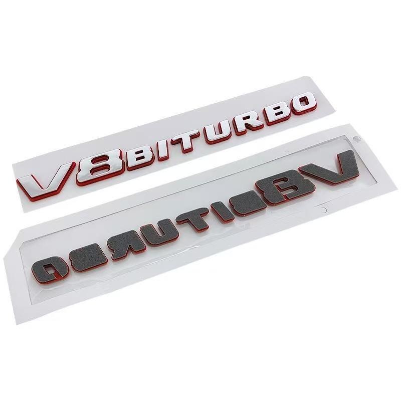 3D ABS Black Red Car Letters Logo V8 BITURBO Side Fender Badge Emblem Decal For Mercedes Benz AMG C63 E63S SL63 GLC63 G63 GLE63S