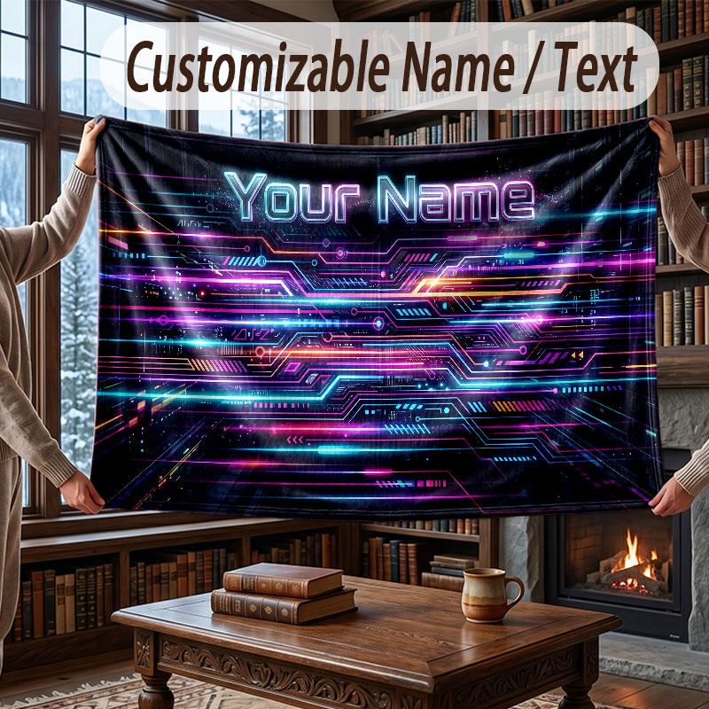 Fantasy Magic Theme Throw Blanket Custom Name Text Personalized Blanket Soft Cozy Blanket for Home Sofa Bed