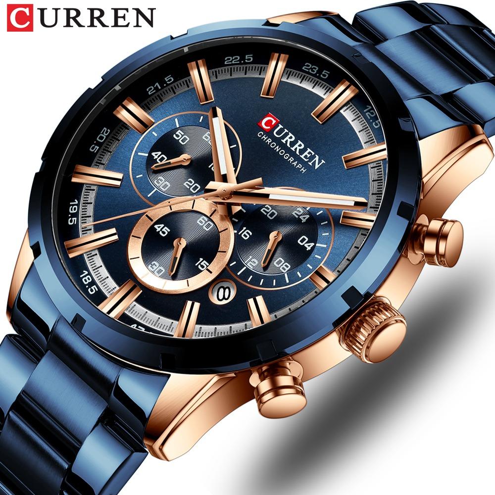 Curren Herrenuhr Blaues Zifferblatt Edelstahlarmband Datum Herren Business Herrenuhren Wasserdicht Luxus Herren Armbanduhren für Herren