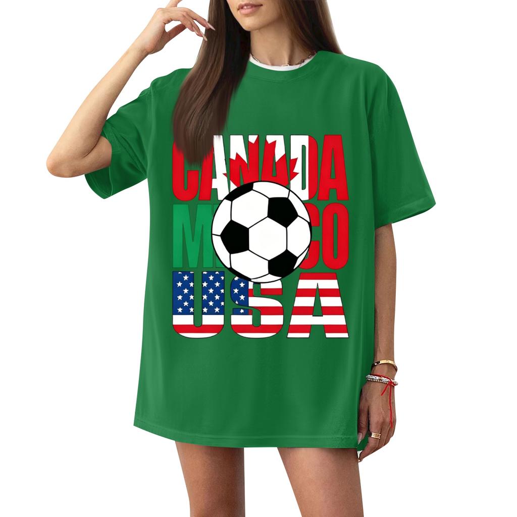 Women's Casual Short Sleeve T-Shirt Letter Print Soccer Graphic Loose Fit Lightweight Crew Neck Top for Everyday Wear