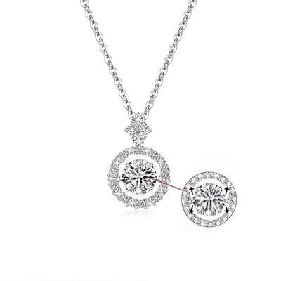 Collar de Plata S925 con Moissanita para Mujer, Redondo, Sencillo, Inteligente, con Colgante que Persigue la Luz