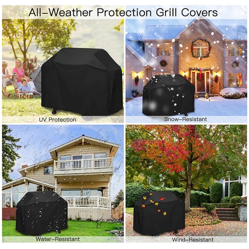 Waterproof BBQ Cover Outdoor Barbecue Cover Heavy Duty Gas Grill Cover with Hem Drawstring Barbecue Accessories