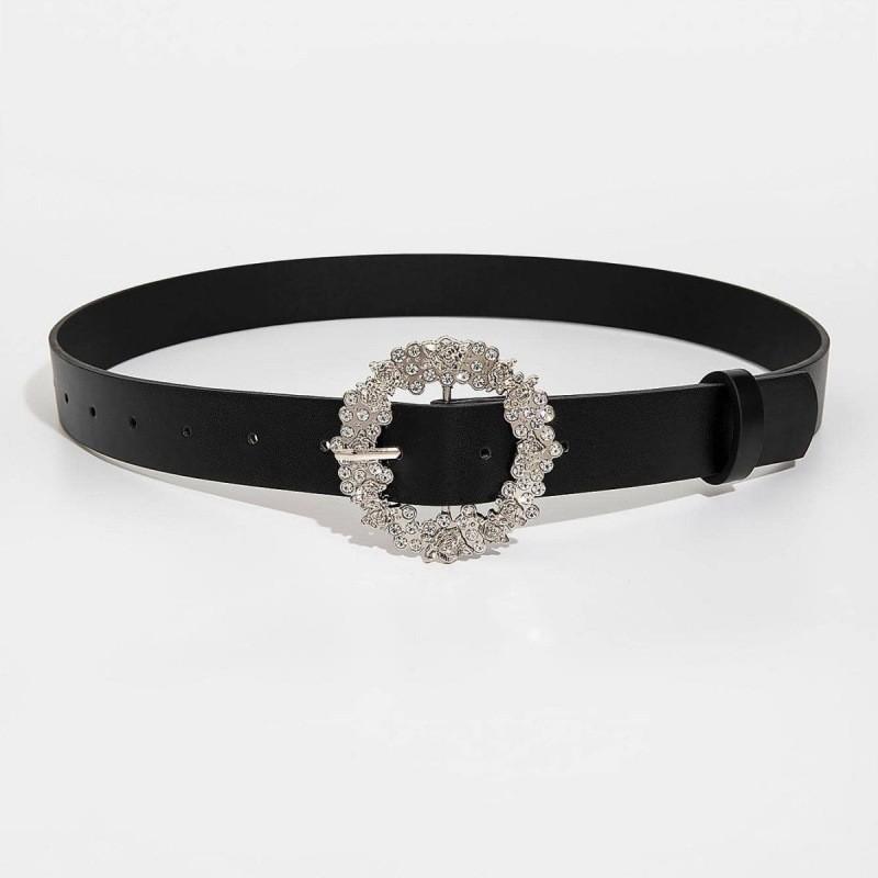 Elegant Women's White Gold Plated Rhinestone Buckle Fashion Dress Belt For Stylish Outfits