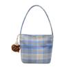Canvas Bucket Bag For Women With Zipper Closure And Check Pattern Design For Daily Use