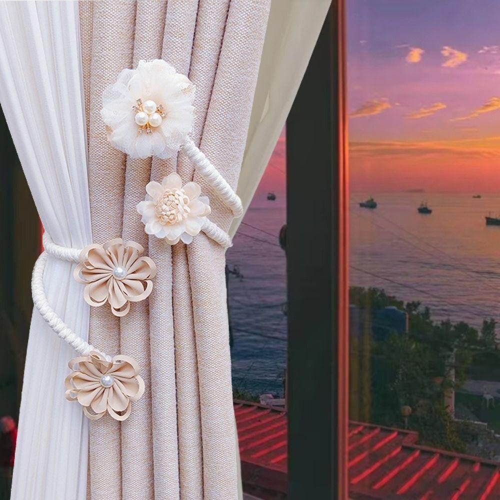 2PCS Handmade Flower Curtain Tiebacks Elegant Curtain Buckle Durable Curtain Clips Living Room