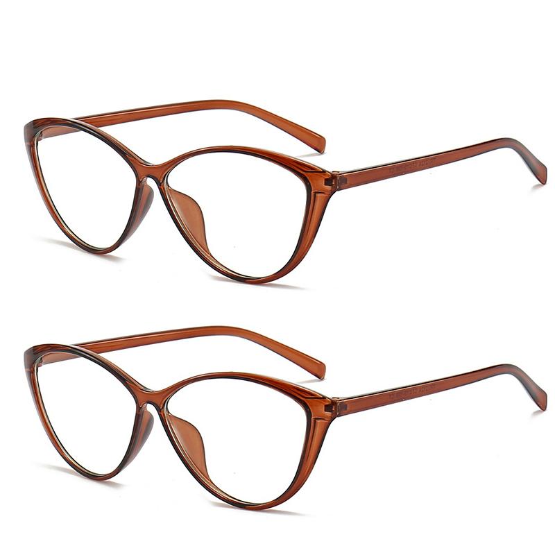 Fashion 2PCS Fashion Ins Stylish Plain Glasses for Women Ladies Cat Eye Optical Spectacle Eyeglasses Unisex Men Retro Anti-blue Glasses