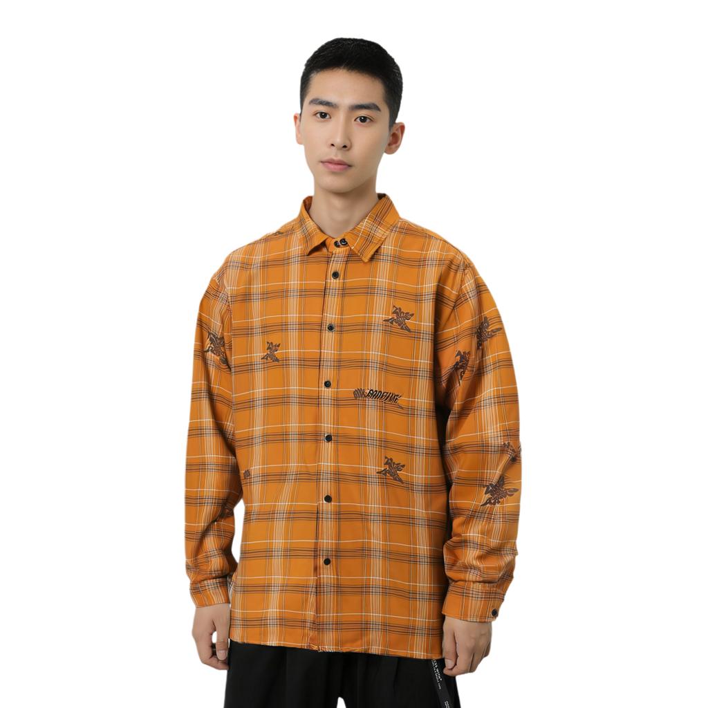 Li-Ning Anti-Five Series Full Print Checkered Single-Breasted Short Cotton Jacket Men Jacket Sand-Orange AJMU127-2