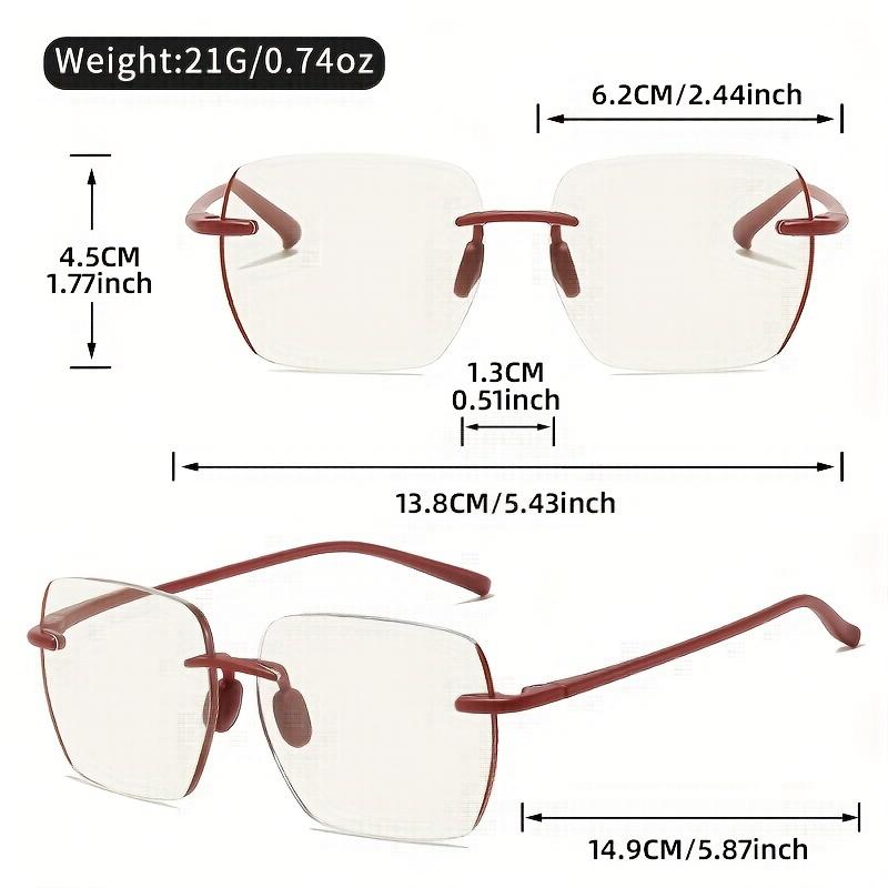 Elegant Frameless Oversized Square Reading Glasses for Unisex Anti-Fatigue, High-Quality PC Material,Comfortable Reading Glasses