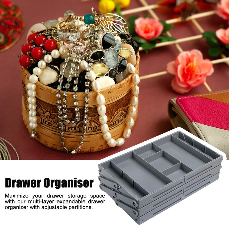 2/3 Tier Adjustable Drawer Organizer Box Trays Make Up Cosmetics Sundries Divider Holder Kitchen Bathroom Closet Jewellery Box