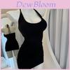 Elegant Black Sheath Dress With Chest Padding And Tie Neck For Summer Wear