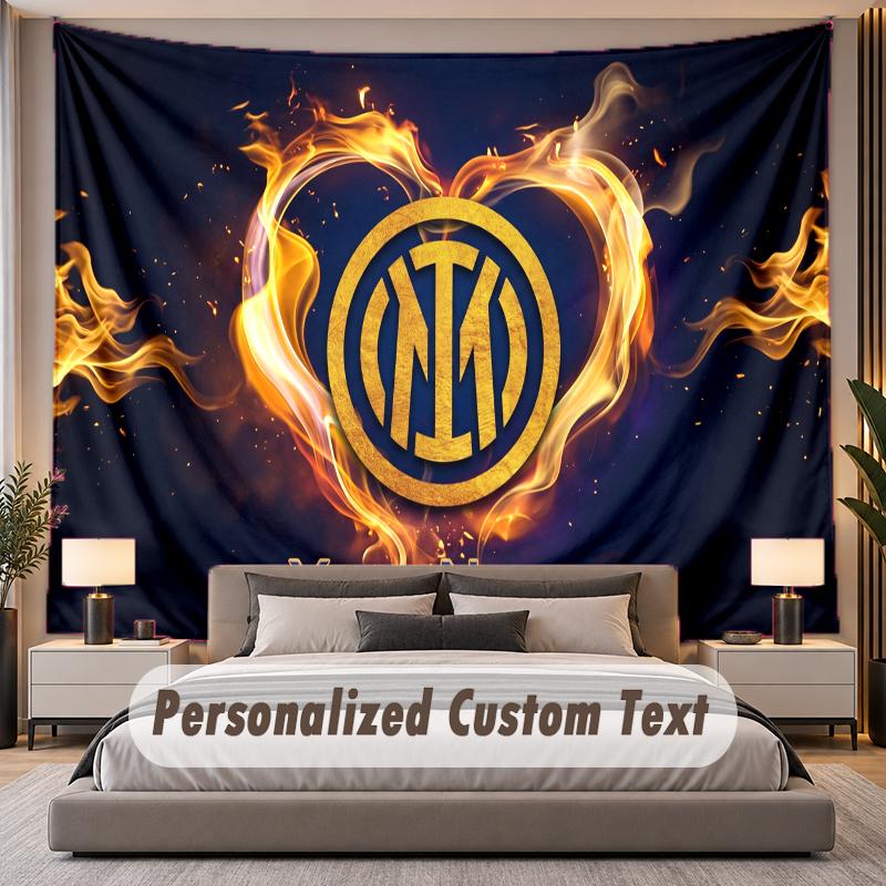 Custom Name Text Tapestry Inter Milan Personalized Polyester Wall Tapestry For Bedroom And Room