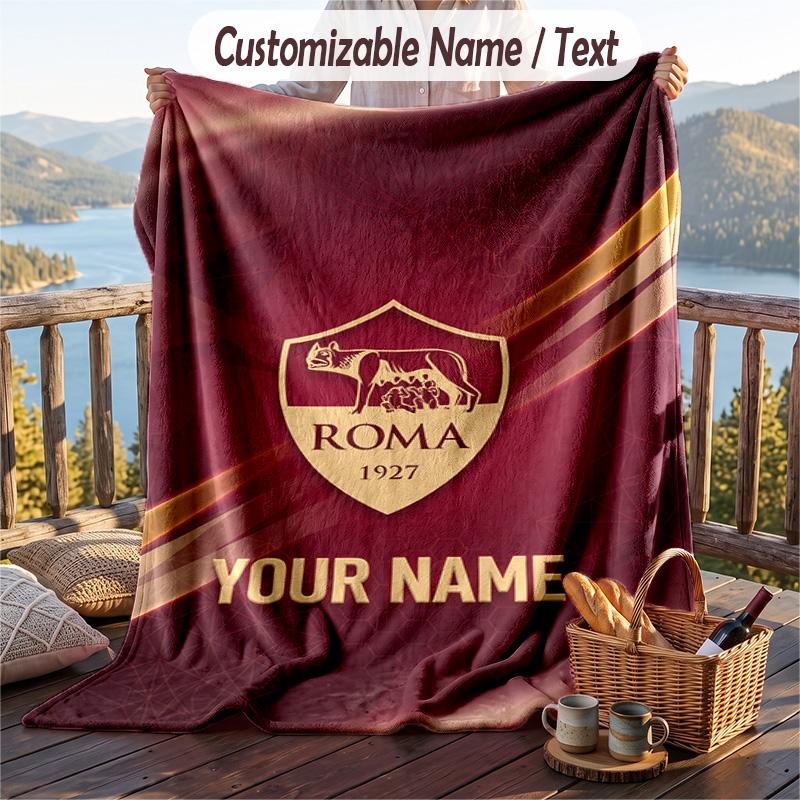 Flannel Blanket AS Roma Print Custom Name Text Soft Throw for Sofa Bed