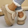 Fashion Bowknot Decor Platform Slippers Women Comfortable Non Slip Warm Fluffy Slippers Woman Thick Sole Fleece Lining Home Slides Shoes
