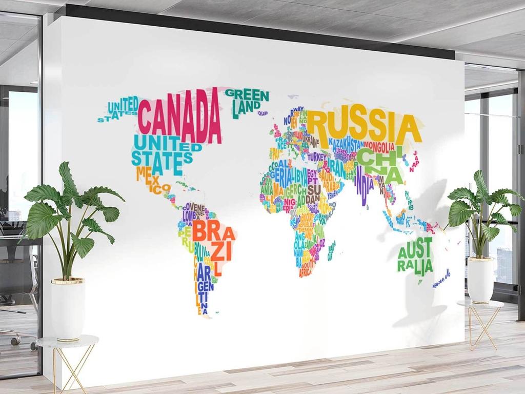 Wallpaper World Map - Coloured Lettering