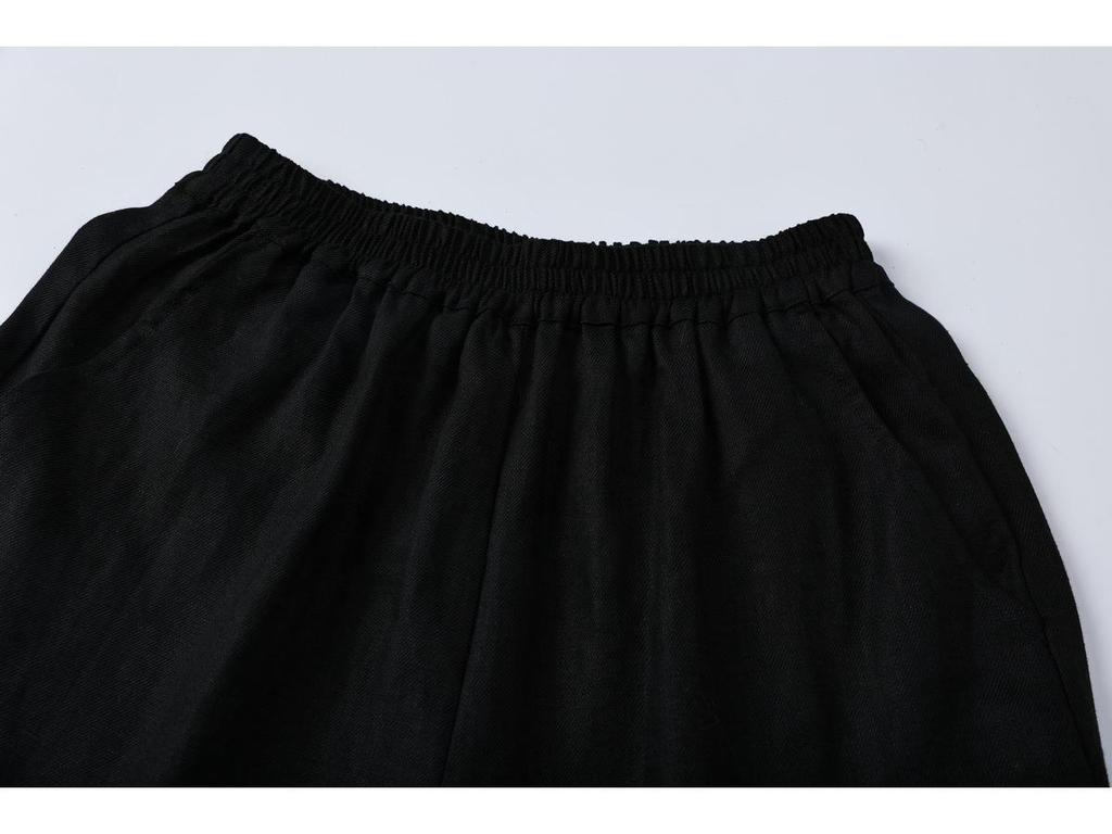 2026 Spring/Summer Tencel Linen Wide-Leg Women's Pants with Contrast Stitching