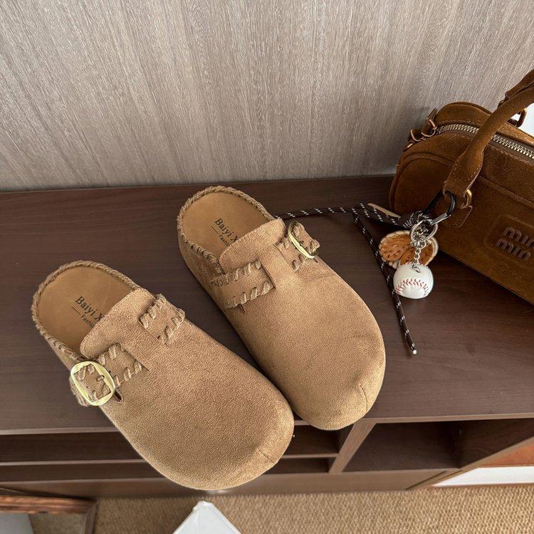 Plateau-Sohlen Boken Schuhe Tasche Kopf Halbschuhe Damen Oberbekleidung 2025 neu Sommer und Herbst Retro Ein-Pedal Innenhöhe erhöhen Boken