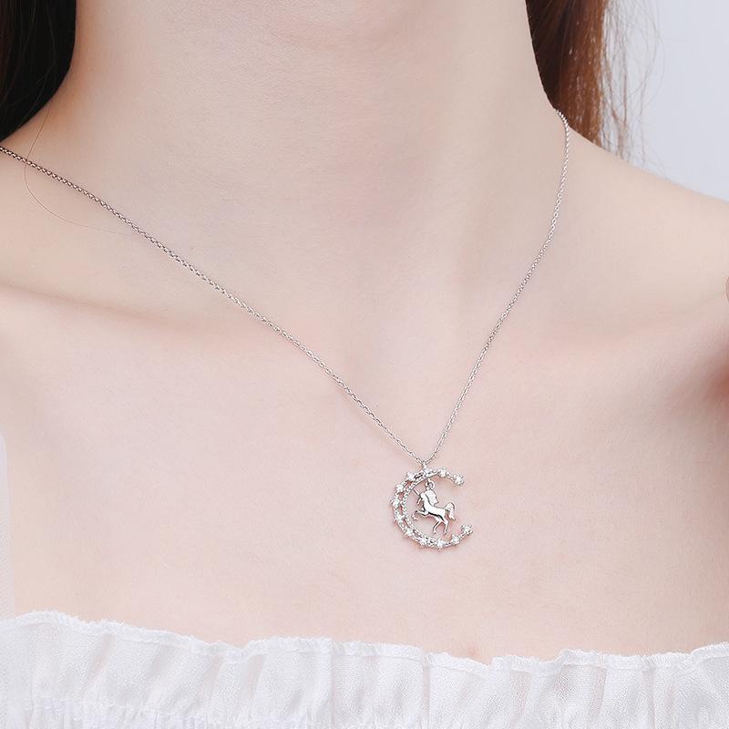 Trendy Unicorn and Moon Clavicle Necklace - European and American Style for Women