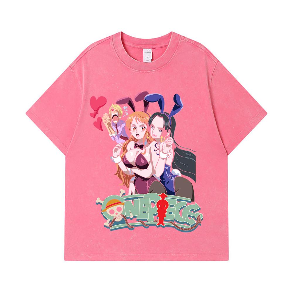 275 GSM Washed T-shirts 100% Cotton One Piece V53 Nami Boa Print Unisex Heavy Cotton T Shirt