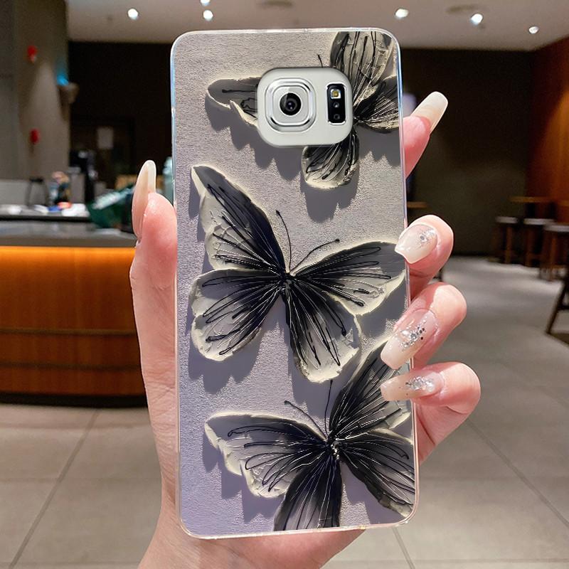 Hülle Für Samsung Galaxy S6 Edge Plus Blume Schmetterling Handyhüllen Für Samsung S5 S6 Edge+ Weiches Silikon Transparente TPU Hüllen
