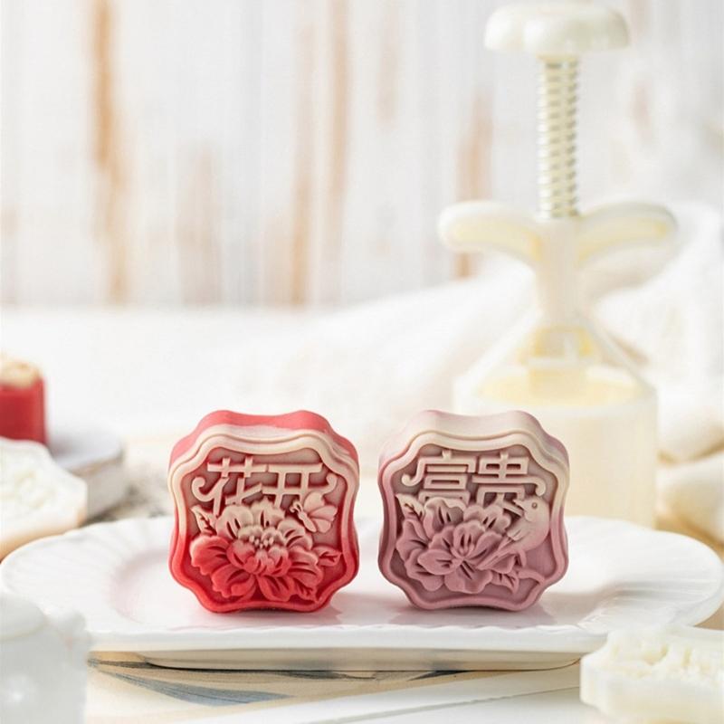 Traditional Flower Designs Mooncakes Molds Stable DIY 75g Mooncakes Molds with Elegant Flower Pattern for Holiday Treat