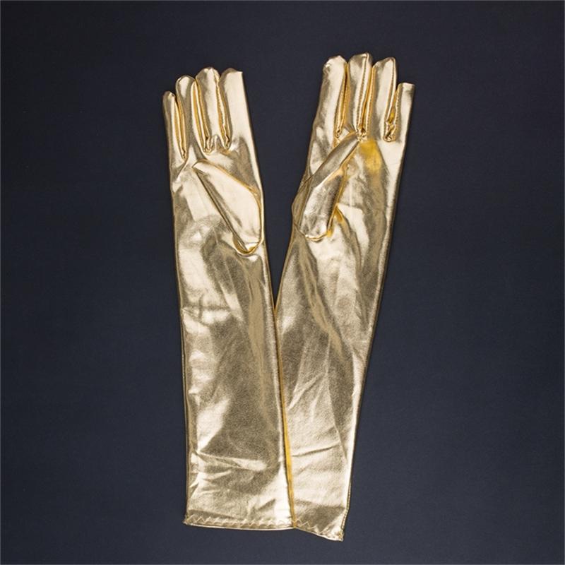 Women Faux Leather Sparkly Metallic Long Gloves for Evening Costume Party Dance