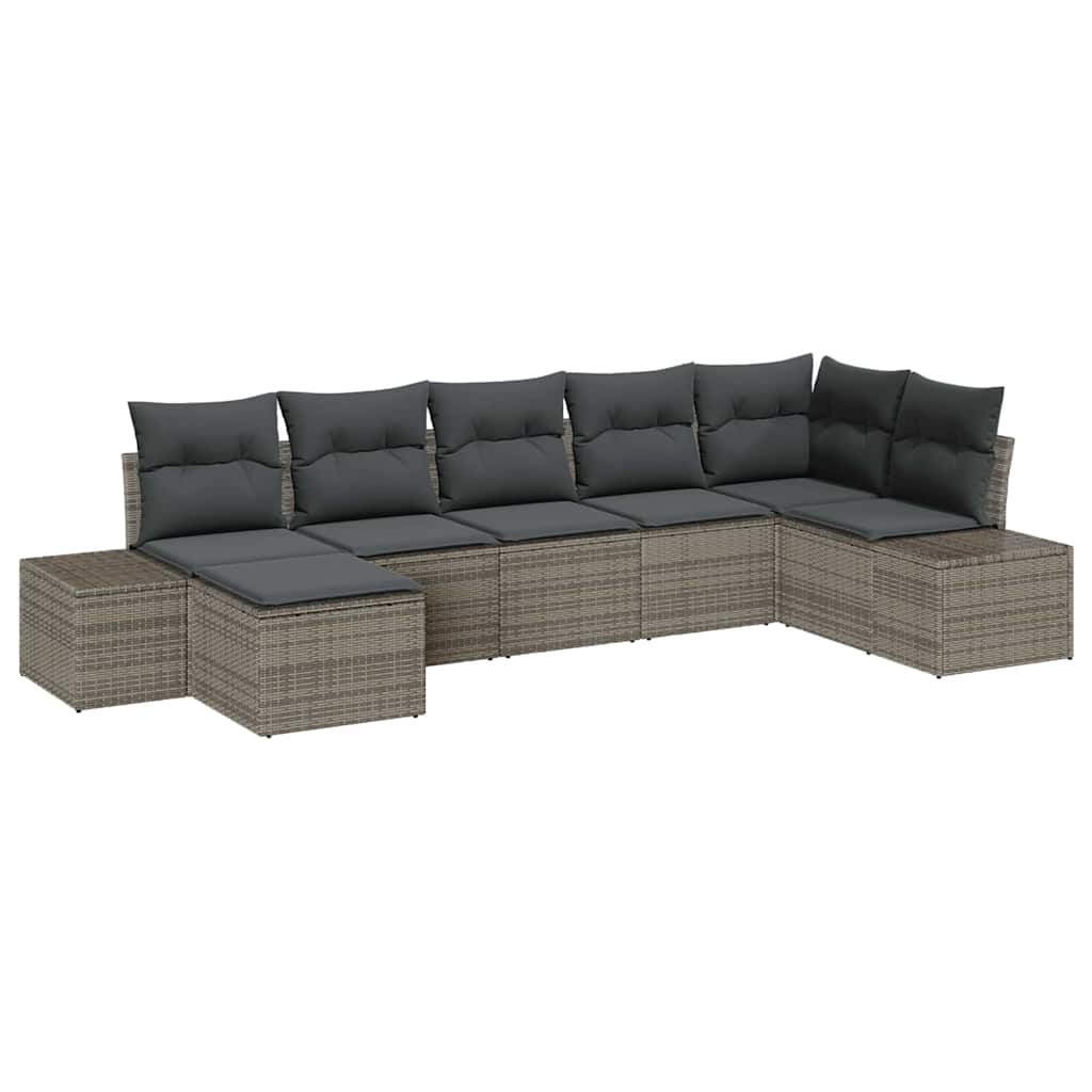 7 Piece Grey Garden Sofa Set with Cushions