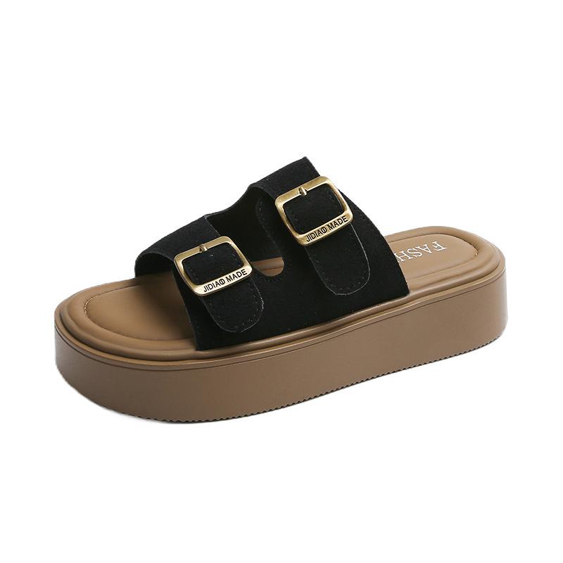 

Шлепанцы на толстой подошве для женской летней носки 2025 новые модели с юбками французские повседневные шлепки для ходьбы по грязи приморские пляжные сандалии 35 чёрный