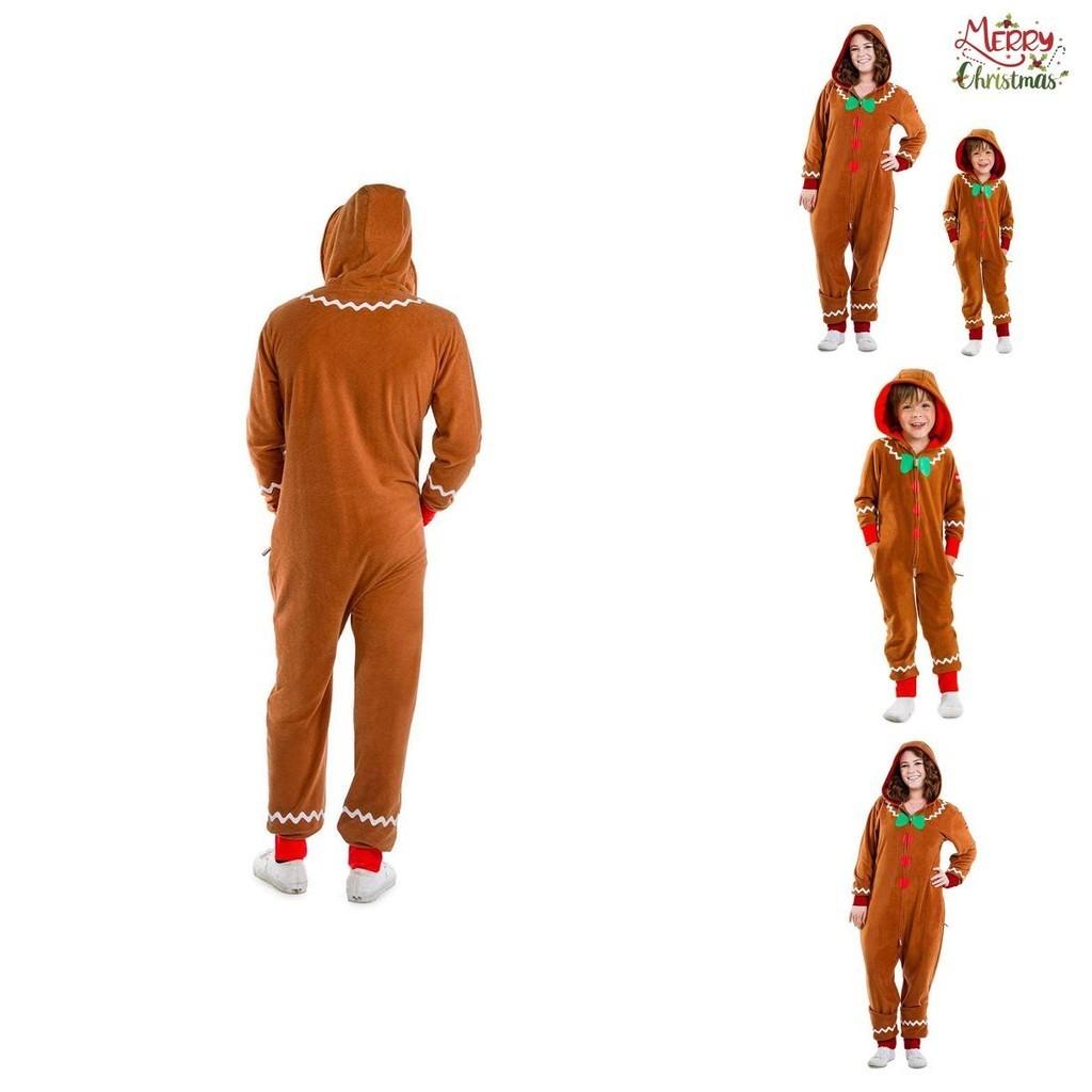 Christmas Gingerbread Man Cosplay Costume Kids Adult Hooded Jumpsuits