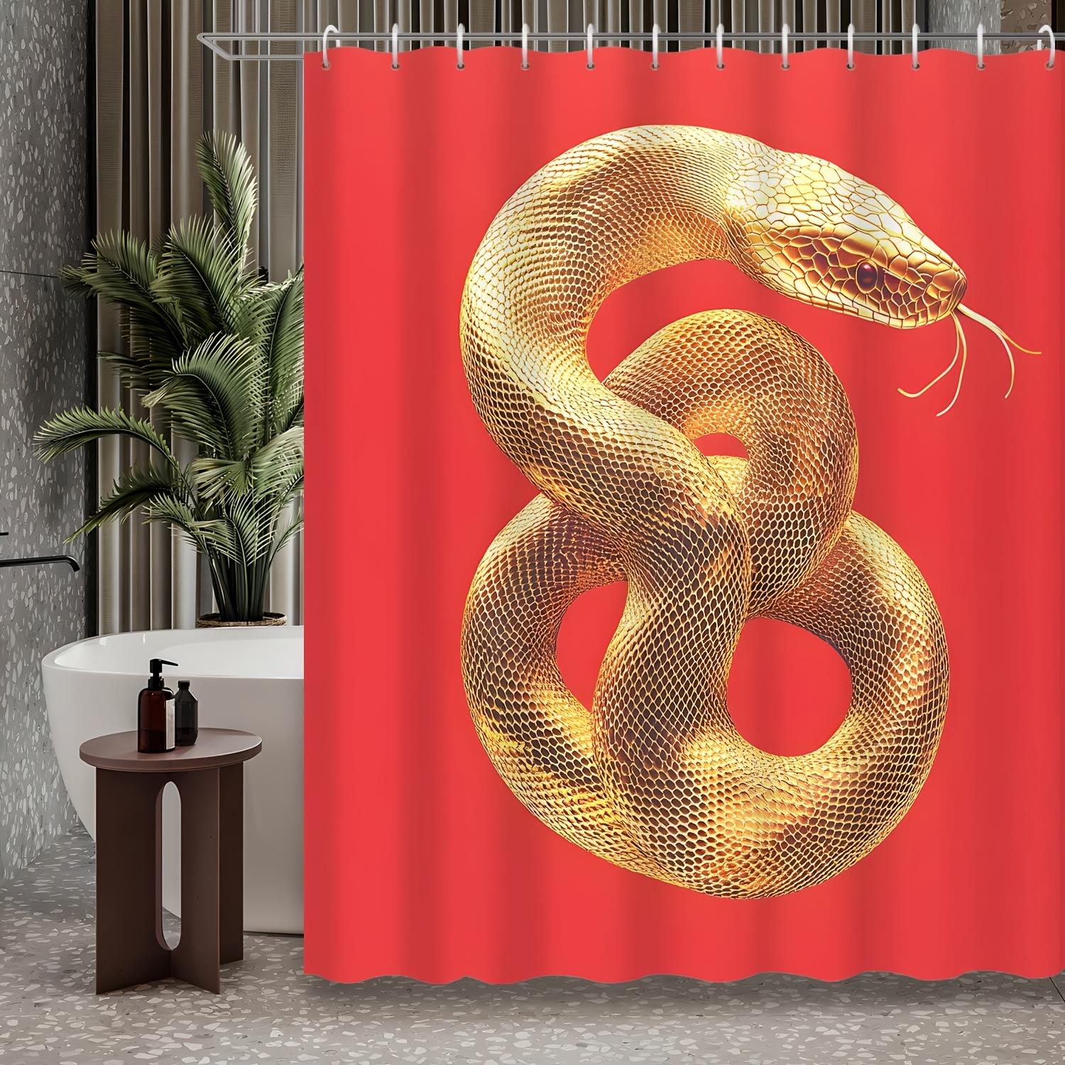 

1 шт. Шторка для душа на Праздник Весны с красным фоном и золотым рисунком питона, Декор для ванной комнаты, включая шторку для душа 90x180cm35x71in
