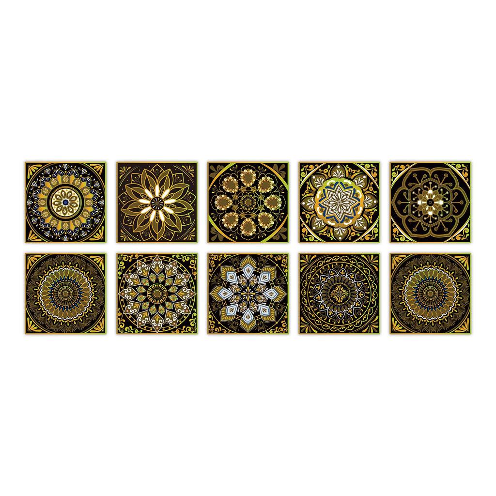 10-Pack European Style Floral Tile Wall Stickers for Living Room and Bathroom - Self-Adhesive PVC Crystal Film
