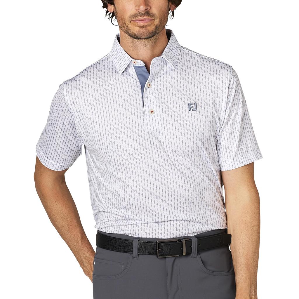 FootJoy Men's Player Figure Print Short Sleeve Golf Shirt, White/Flint, Size L (FJ-S25-S15, 34564-L)