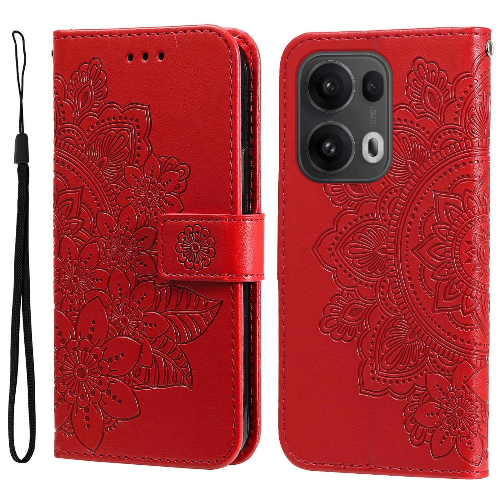 

For Oppo Reno14 Pro 5G (China)/Oppo Reno13 Pro 5G/Oppo Reno14 Pro 5G (Global) Case Floral Pattern PU Leather Wallet Stand Phone Cover Red